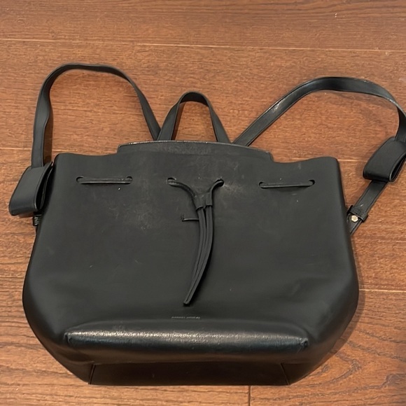 Mansur Gavriel Drawstring Black Leather Backpack - Picture 3 of 9